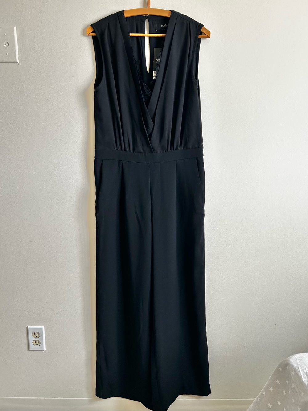 Next Black Sleeveless V-Neck Jumpsuit with Lace Trim